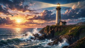 Cliffside Lighthouse Sunset