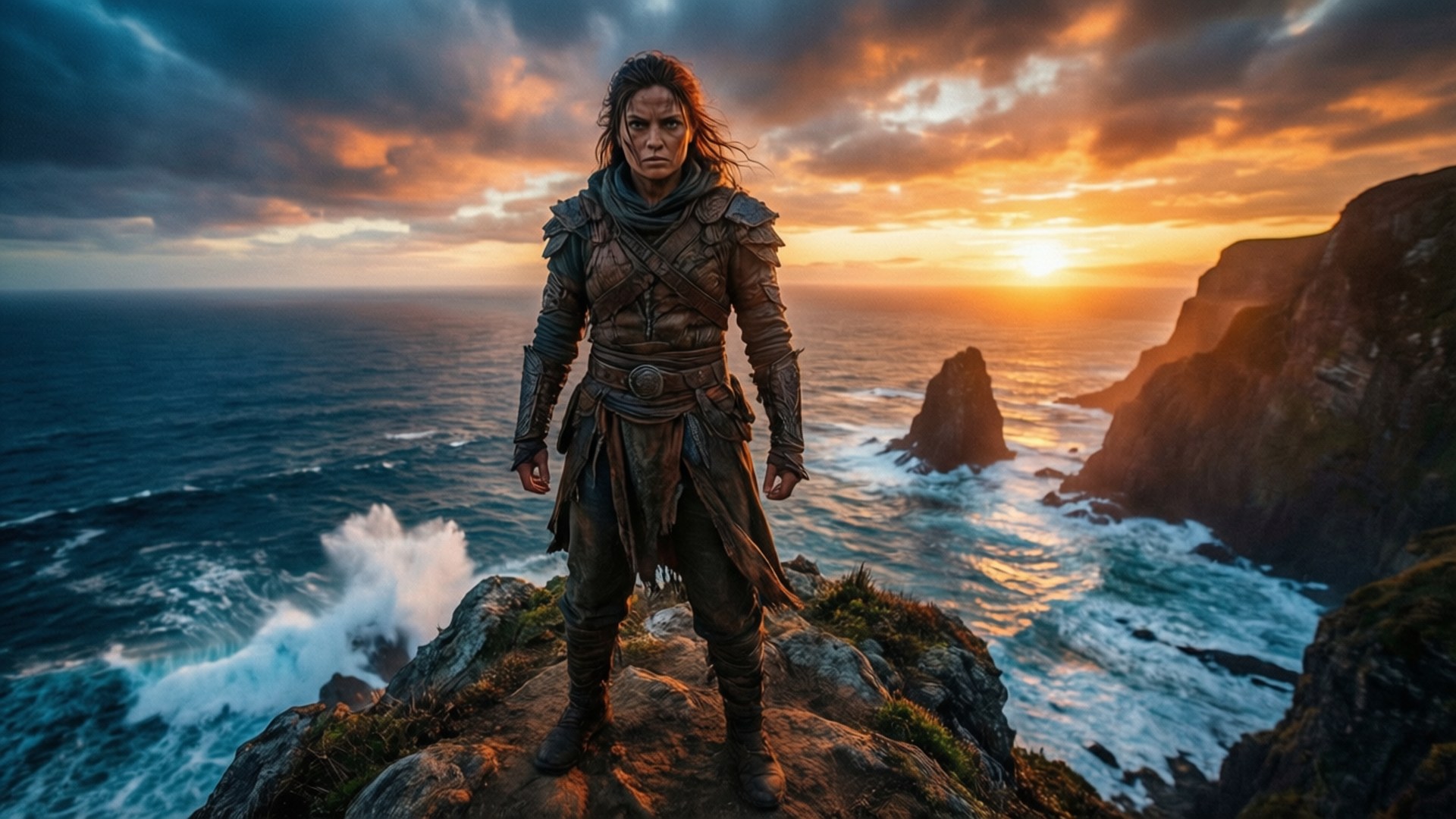 Cliffside Warrior at Dusk by Wallpapers.art Studio