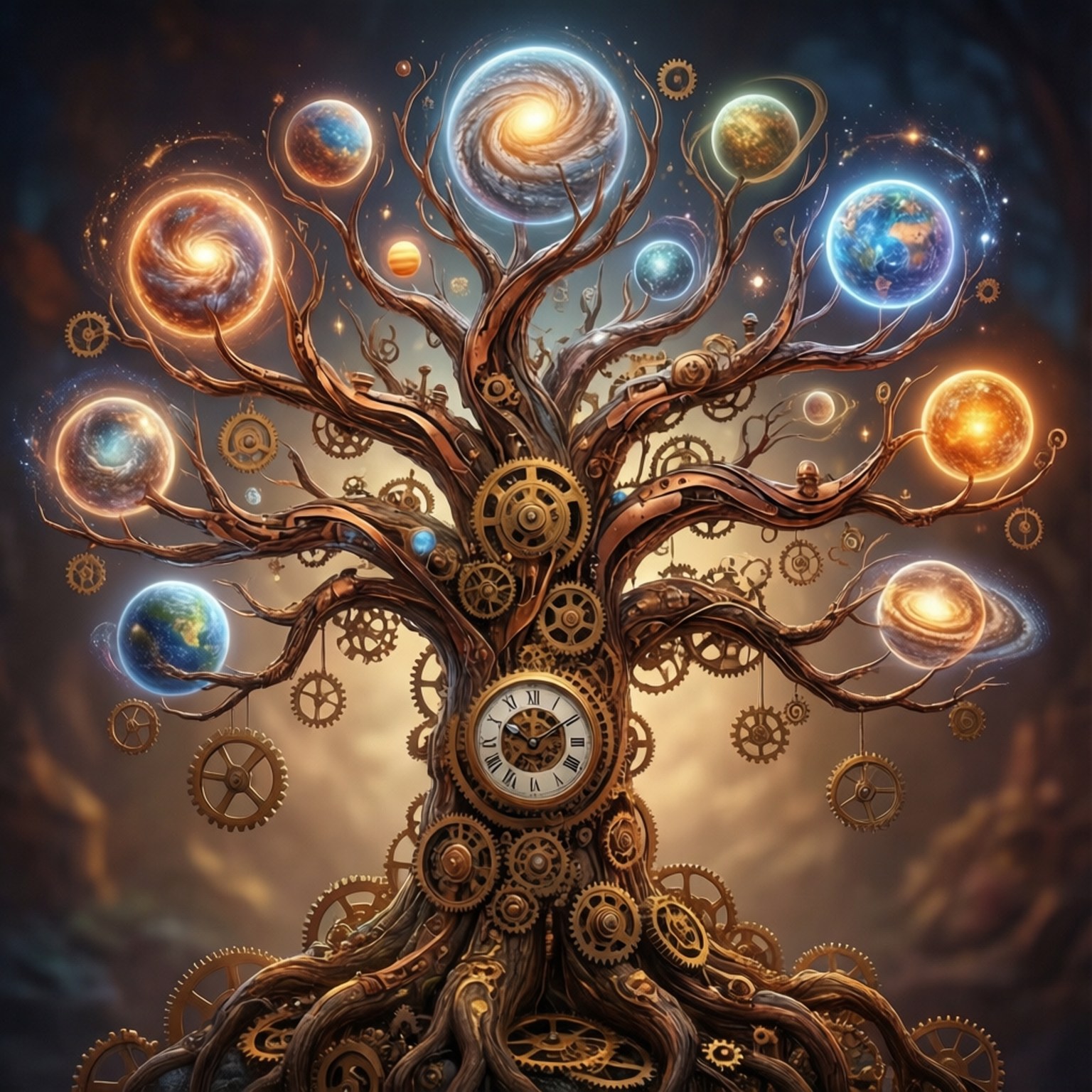 Clockwork Multiverse Tree by Wallpapers.art Studio