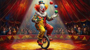 Clown Juggling on Unicycle