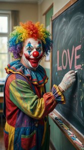 Clown Writing on Chalkboard