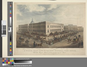 Coaching: A North East View of the General Post Office, with the Royal Mails (& Carts) preparing to Start