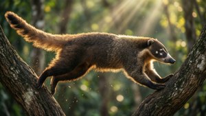 Coati in Mid-Jump