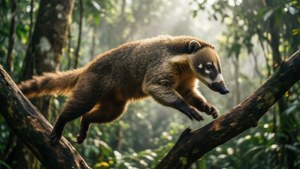Coati in Mid-Jump