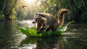Coati on Leaf Boat