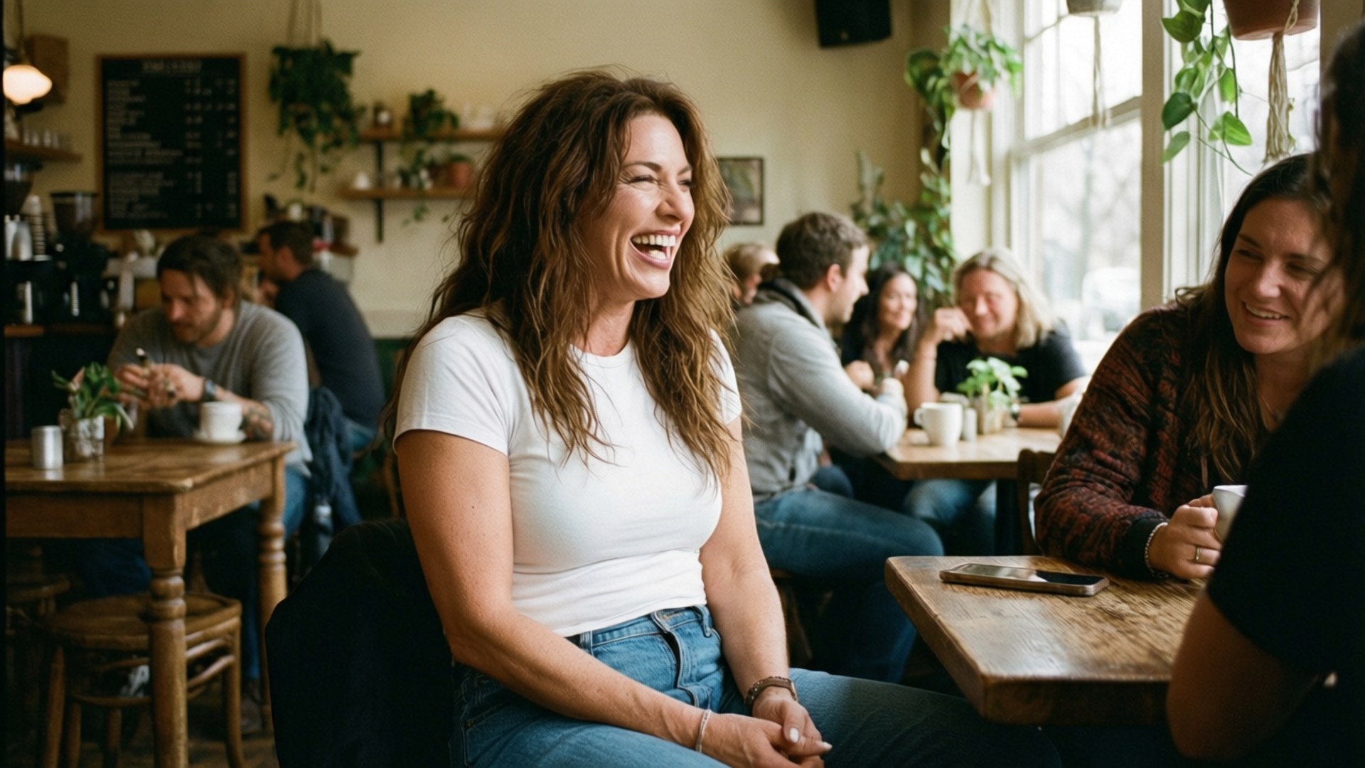 Coffee Shop Laughter by Wallpapers.art Studio