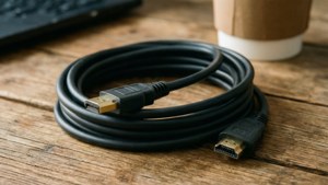 Coiled HDMI on Desk