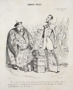Commerce anglais.  Yé vo dis qu'il faut, que vo ach'te ce poisonne to d'suite, no vollons que vo empposonniez vo véritéblement, pou que'no avions du thé bocoupe pou digerer conforteblément nos Beefteakes!