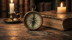 Compass with Book and Candle