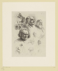 Compositie met dertien hoofden van mannen van verschillende leeftijden