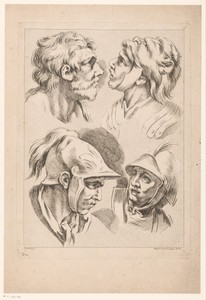 Compositie met vier mannenhoofden, waaronder Hercules
