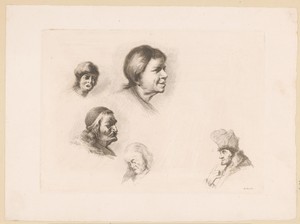 Compositie met vijf hoofden van mannen van verschillende leeftijden