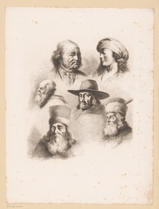 Compositie met zes hoofden van mannen en vrouwen van verschillende leeftijden