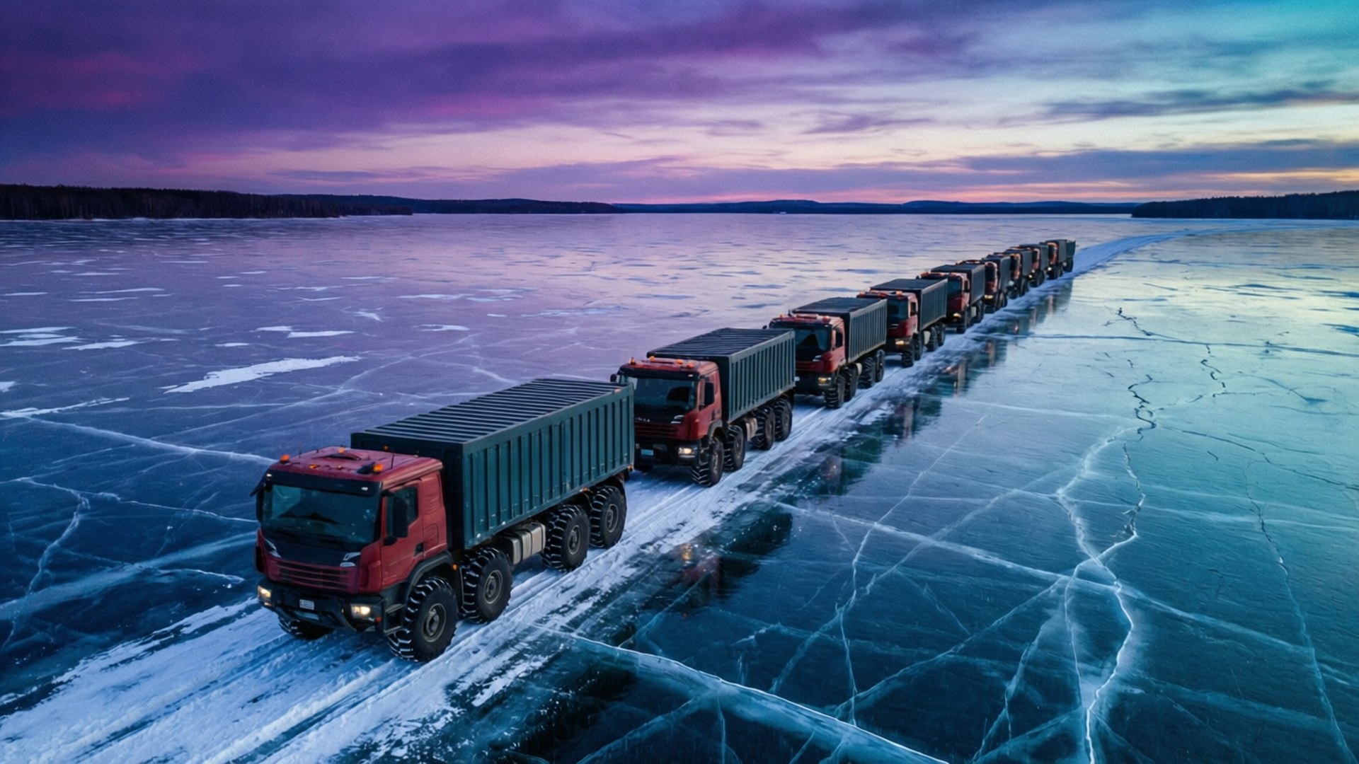 Convoy on Frozen Lake by Wallpapers.art Studio