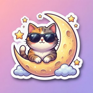 Cool Cat on Crescent Moon