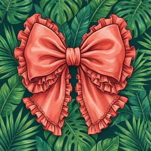 Coral Ruffled Tropical Bow