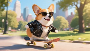 Corgi Skateboarder