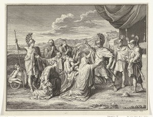 Coriolanus omringd door smekende vrouwen