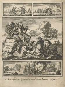 Cornelis Tromp op een zegekar voortgetrokken door zeepaarden en begeleid door tritons
