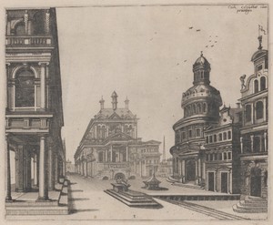 Corner of a Palace with Colonnade and Circular Building