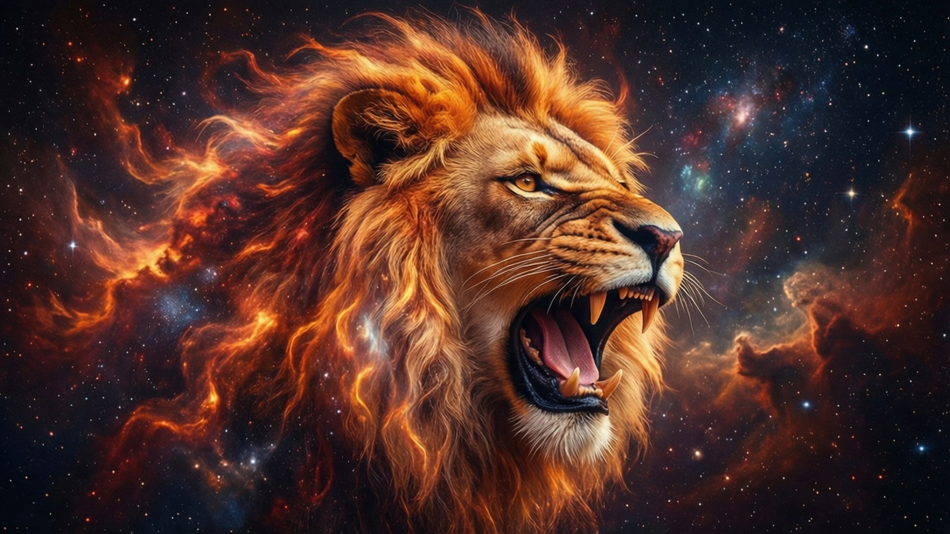 Cosmic Fire Lion by Wallpapers.art Studio