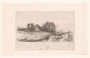 Cottages and a hay barn on the Diemerdijk with a flock of sheep