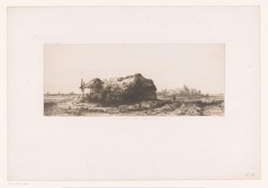 Cottages and a hay barn on the Diemerdijk with a flock of sheep