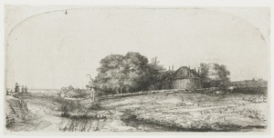Cottages and a hay barn on the Diemerdijk with a flock of sheep
