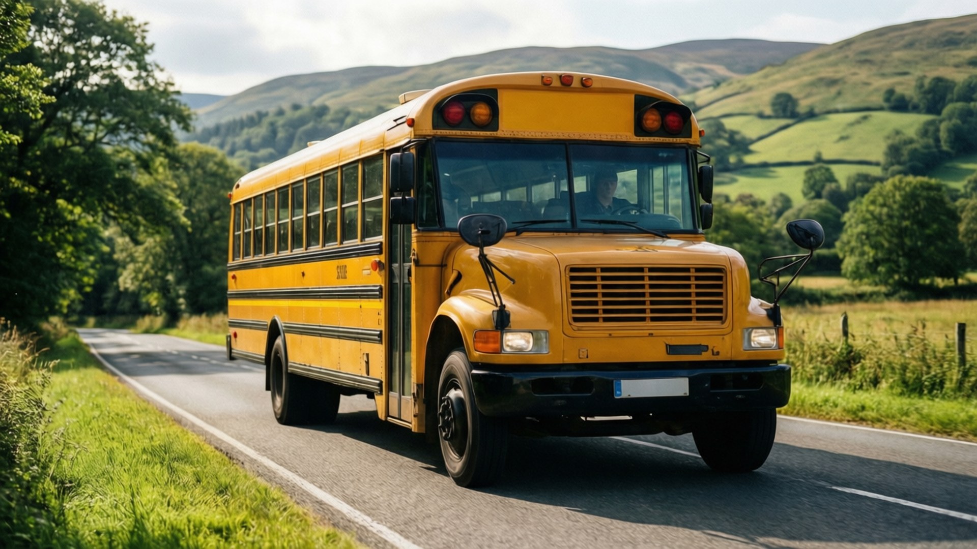 Countryside School Bus Ride by Wallpapers.art Studio
