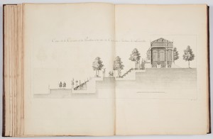 Coupe de la Cascade et du Pavillon à la tête du Canal des Jardins de Lunéville.