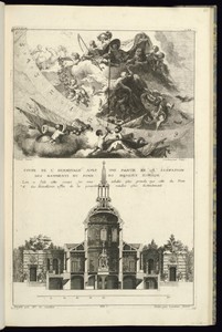COUPE DE L’HERMITAGE AVEC UNE PARTIE DE L’ÉLÉVATION DES BATIMENTS DU FOND DU BOSQUET RUSTIQUE
