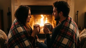 Couple by Fireplace