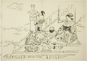 Courtesan entertaining Daikoku and Fukurokuju, no. 10 from a series of 12 prints