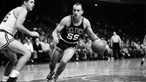 Cousy Drives Past Defender