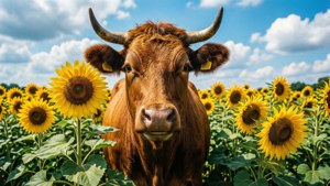 Cow Among Sunflowers