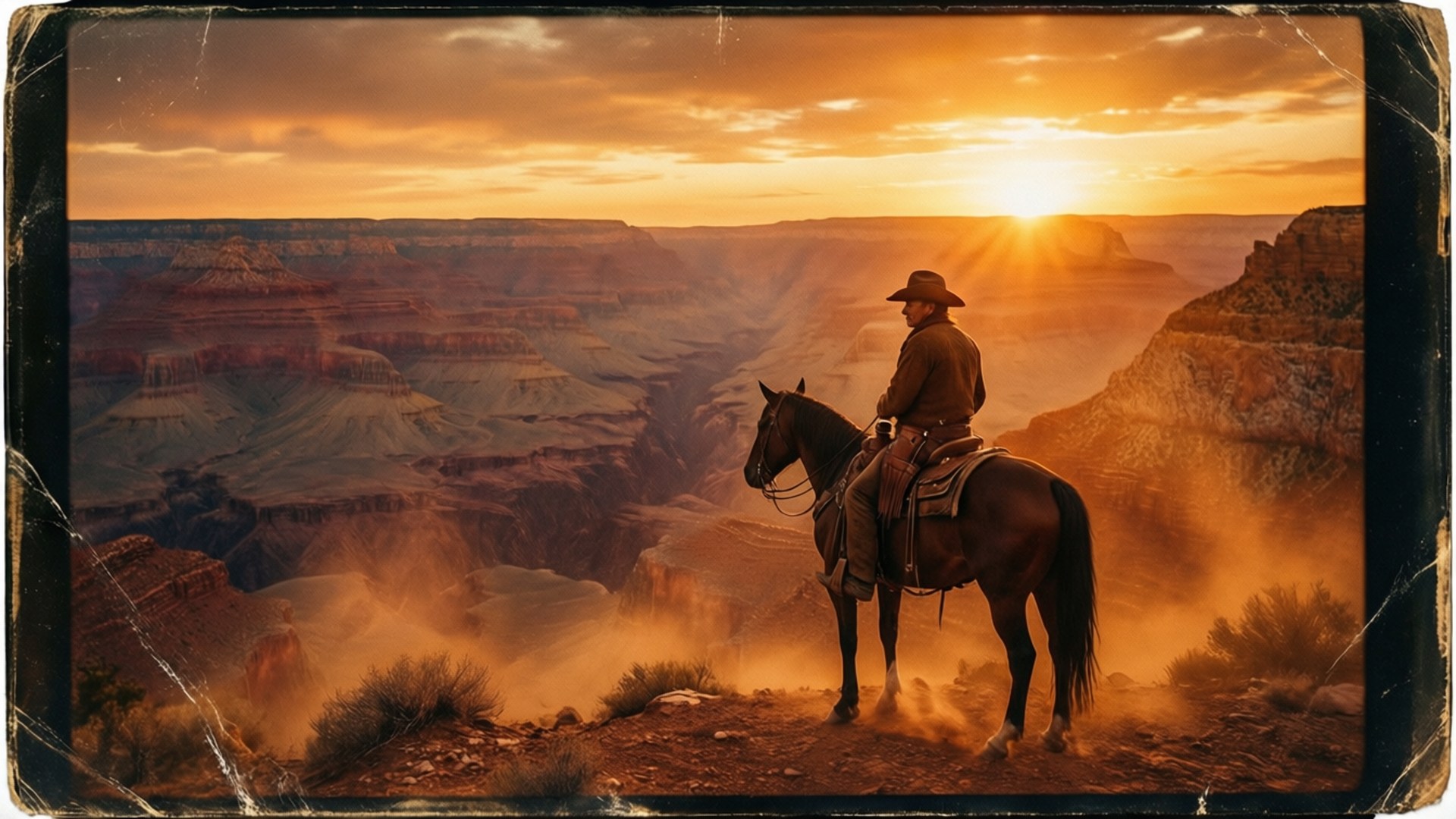 Cowboy at Sunset Canyon by Wallpapers.art Studio