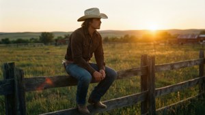 Cowboy at Sunset Fence