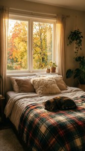 Cozy Bedroom with Cat