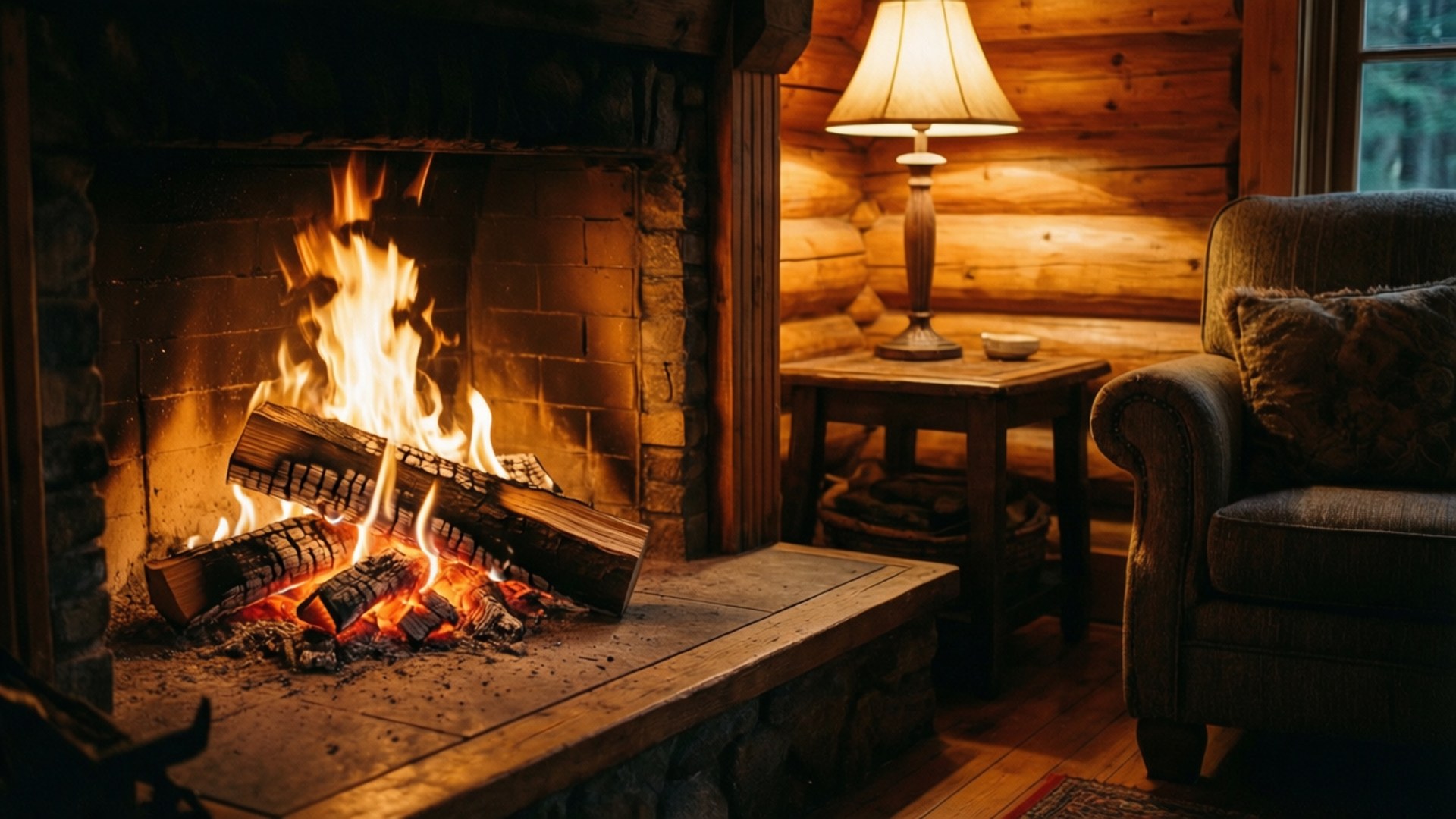 Cozy Cabin Fireplace by Wallpapers.art Studio
