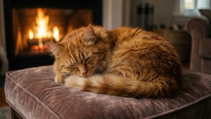 Cozy Cat by the Fire