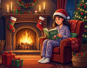 Cozy Christmas Reading Girl