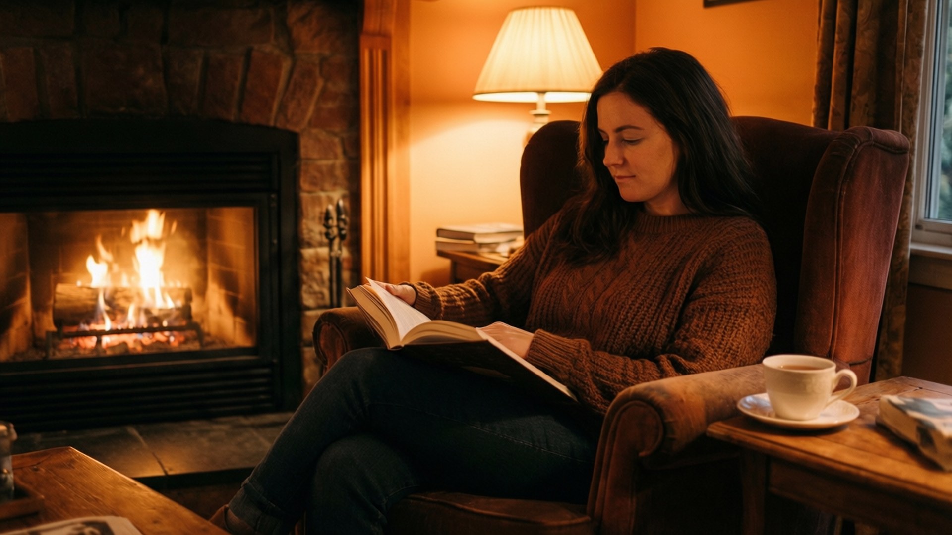 Cozy Fireplace Reading by Wallpapers.art Studio