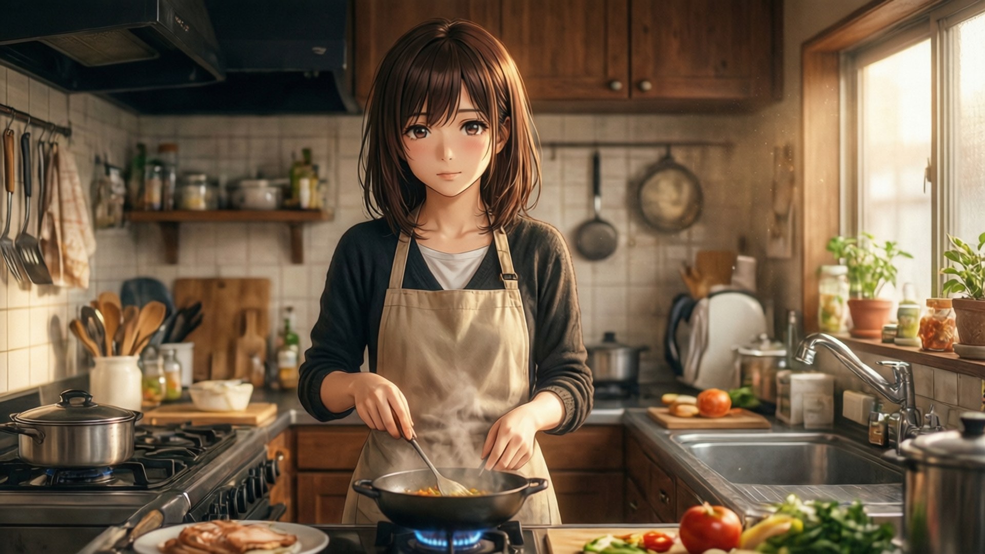Cozy Kitchen Cooking by Wallpapers.art Studio