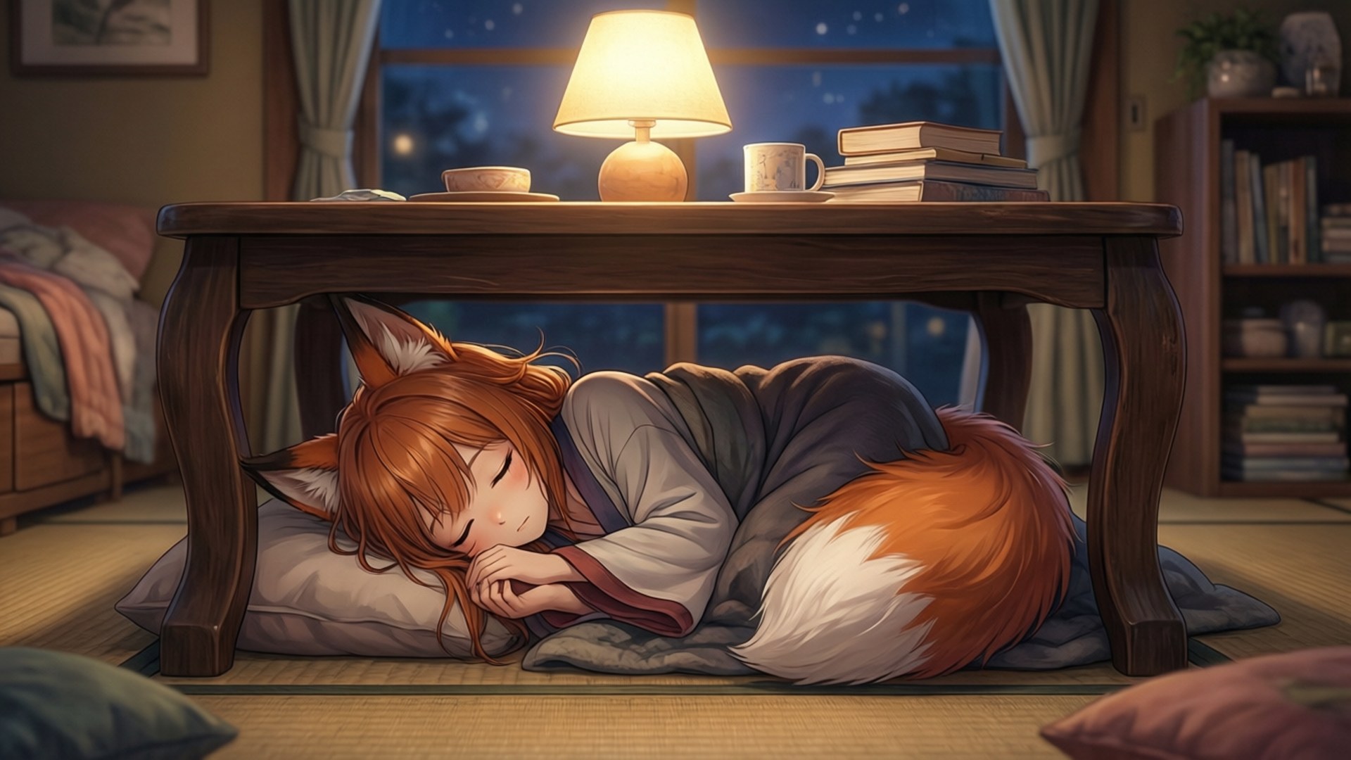 Cozy Kotatsu Nap by Wallpapers.art Studio