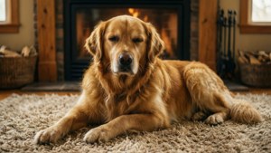 Cozy Retriever by Fire