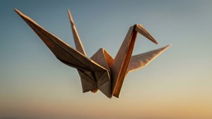 Crane Ascending Golden Sky