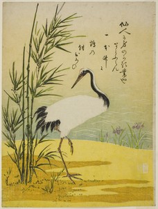 Crane, Bamboo and Iris