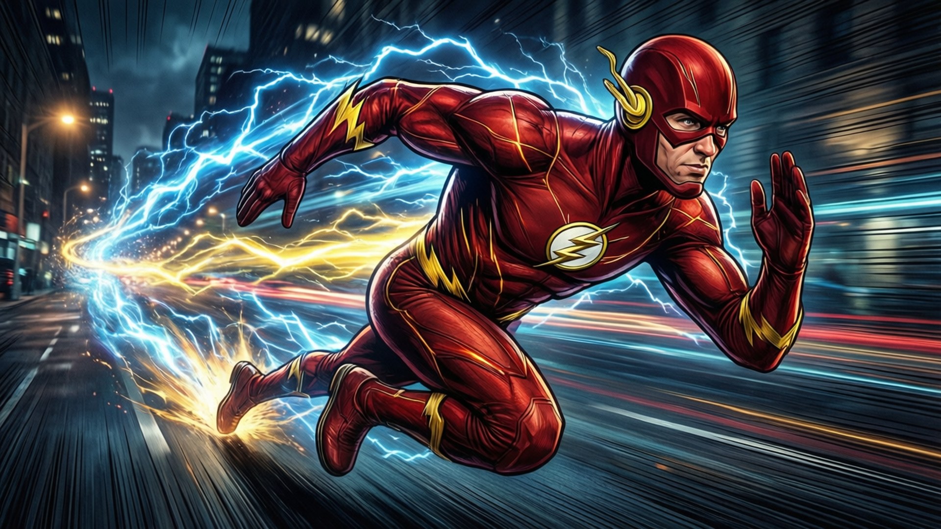 Crimson Speedster Night Run by Wallpapers.art Studio