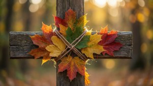 Cross Adorned with Autumn Leaves