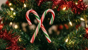 Crossed Candy Canes on Tree